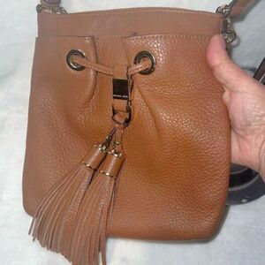 Michael Kors Cognac Brown Leather Crossbody Handbag with Tassel